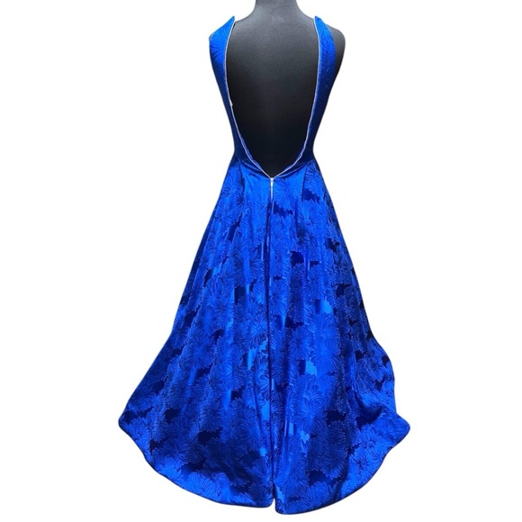 Sherri Hill Royal Blue Mikado Embroidered Ball Gown | Size 0 - Picture 4 of 8